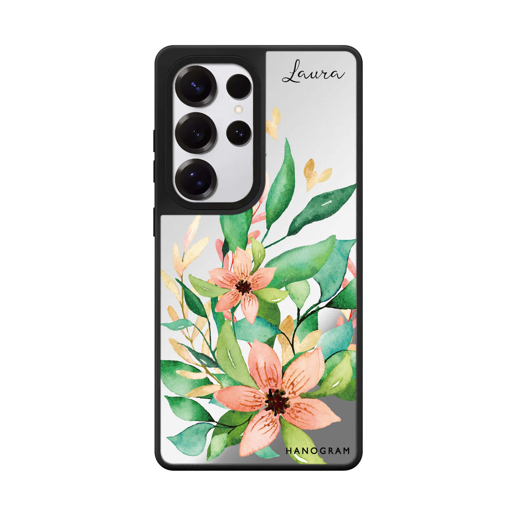 Custom Floral Bloom Samsung Galaxy S25 S24 S23 Ultra mirror case, front view