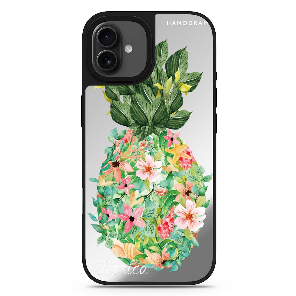 Floral Pineapple personalized name iPhone 17 mirror case
