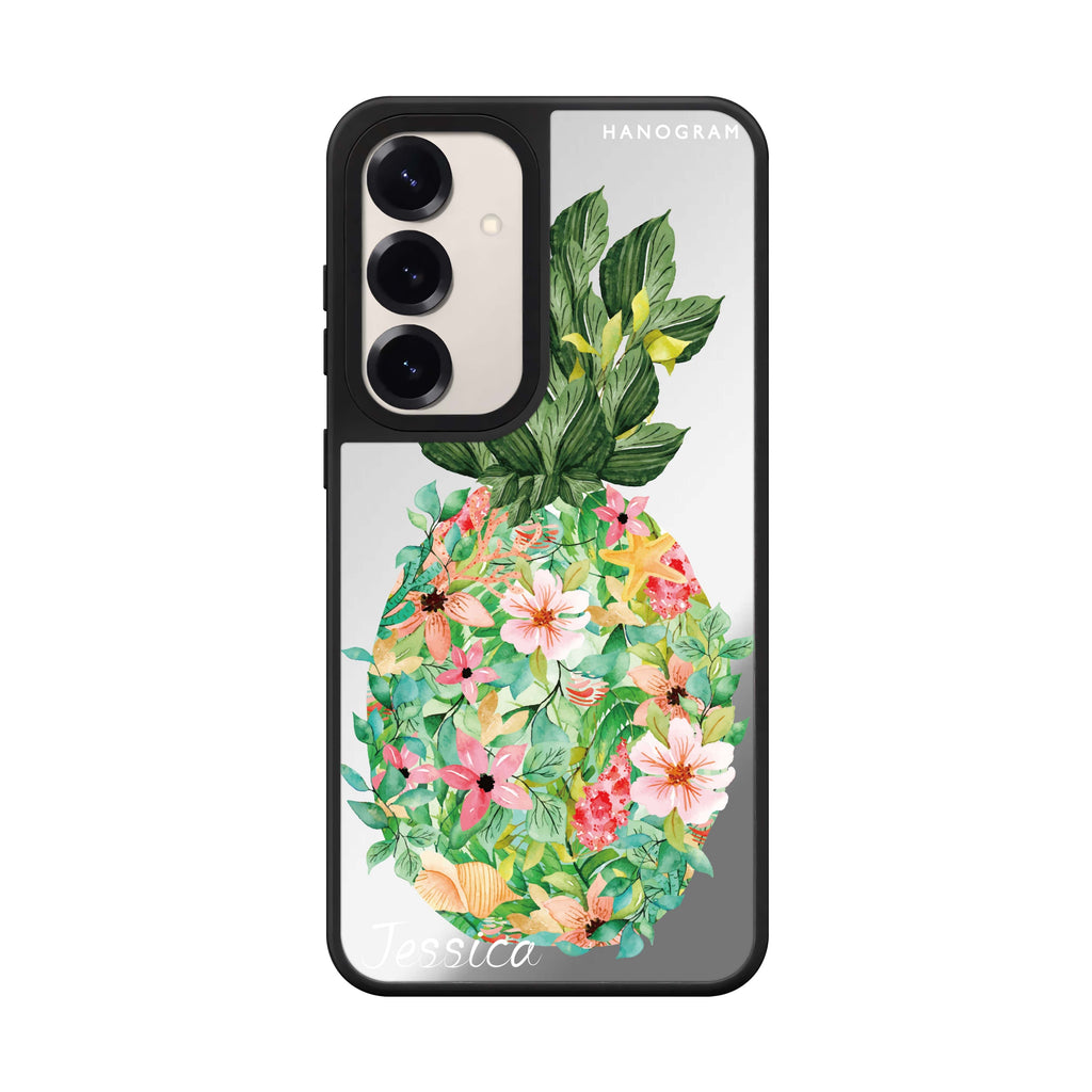 Custom name Floral Pineapple Samsung Galaxy mirror case front view