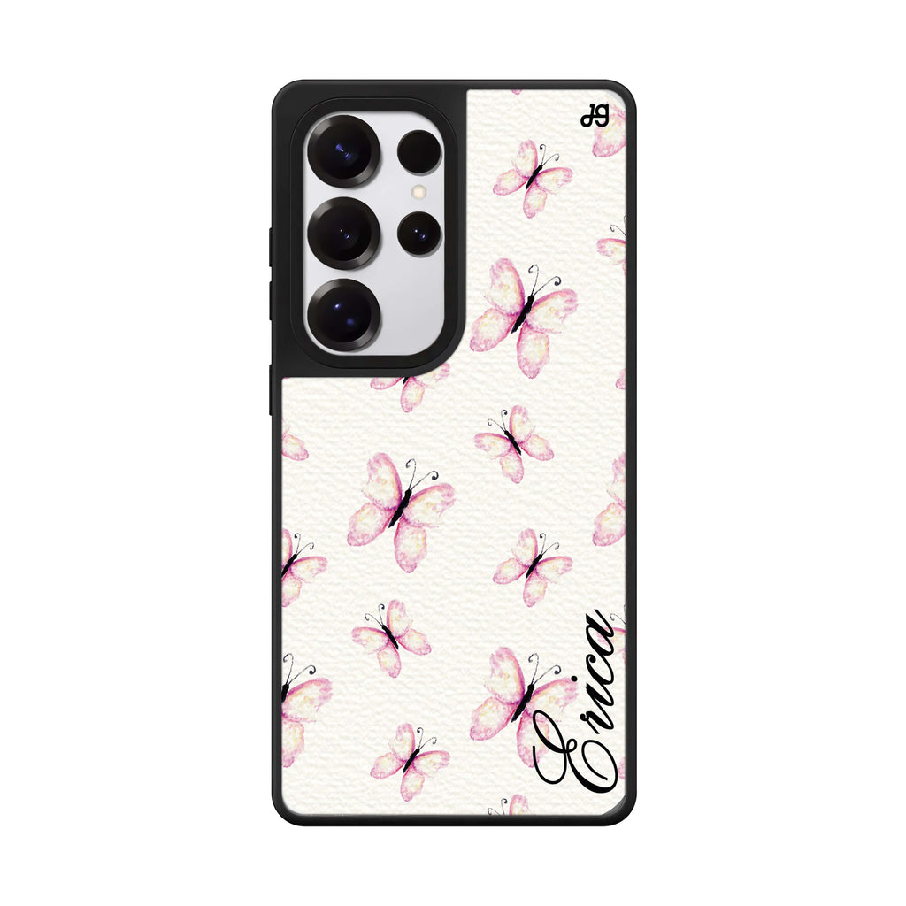 Custom Vintage Butterfly Samsung Galaxy S25 S24 S23 Ultra mirror case, front view