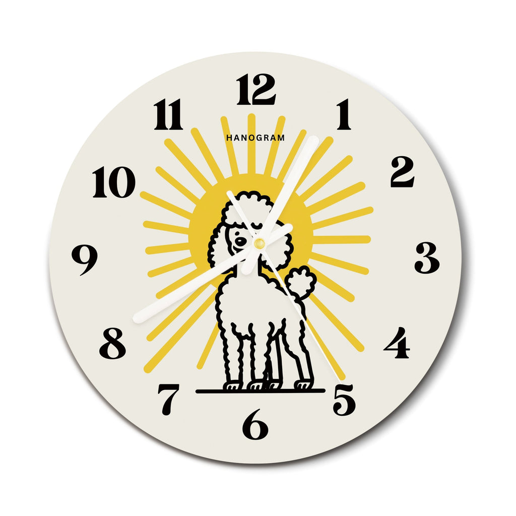 Radiant Poodle premium glass wall clock, dog home decor clock, main view