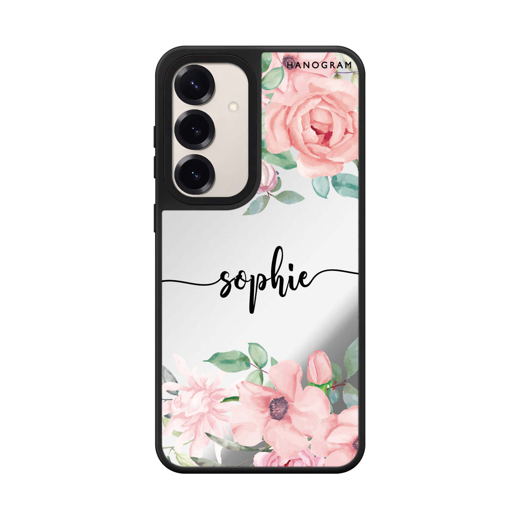 Custom name Forever Love Rose Samsung Galaxy mirror case front view