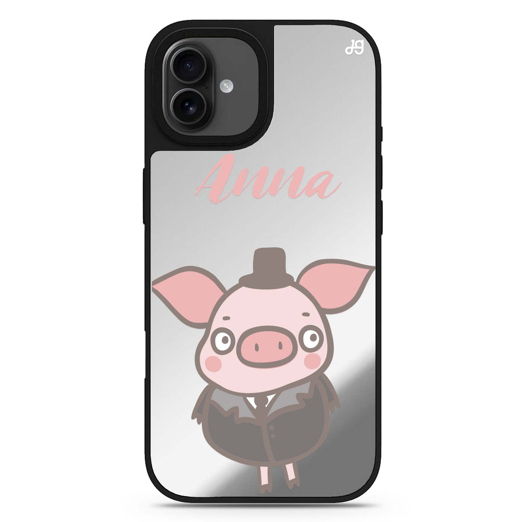 Funny Piggy personalized name animal design iPhone 17 mirror case