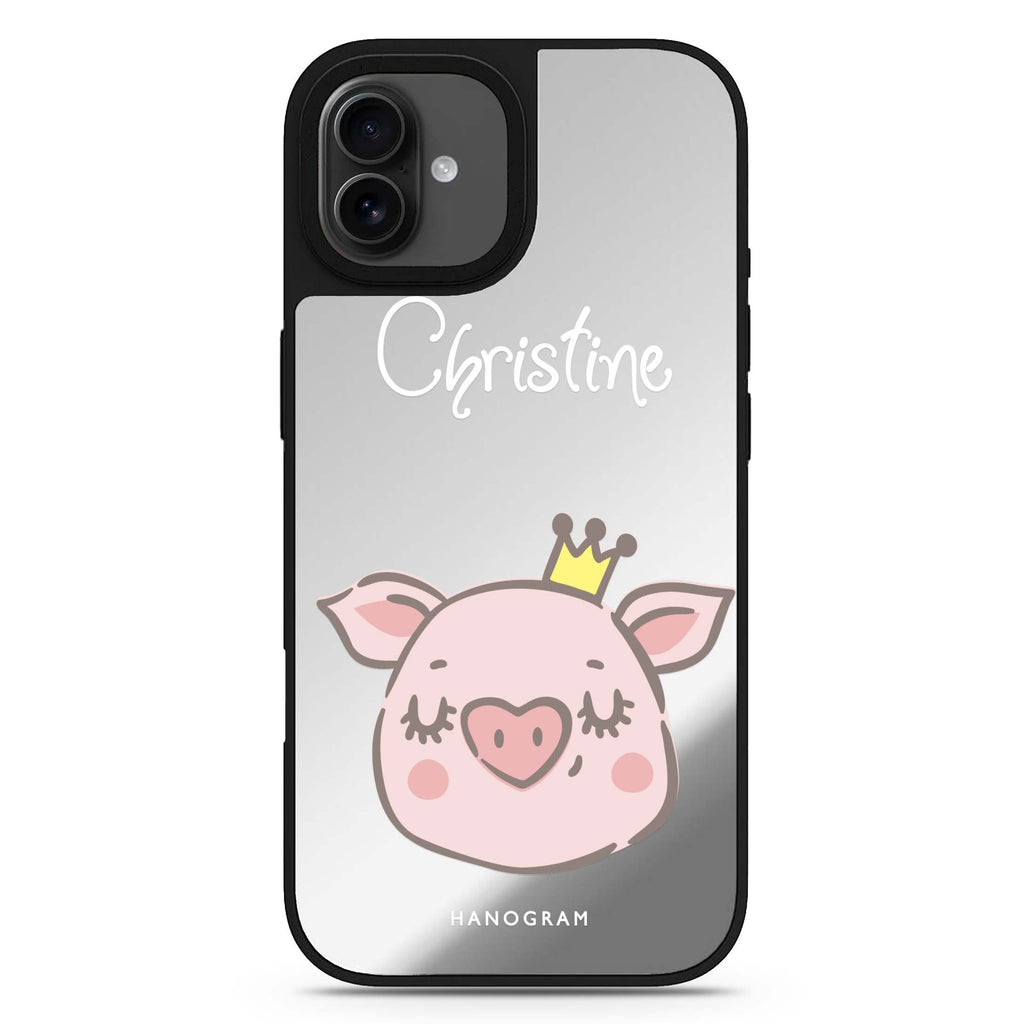Piggy Queen personalized name animal design iPhone 17 mirror case