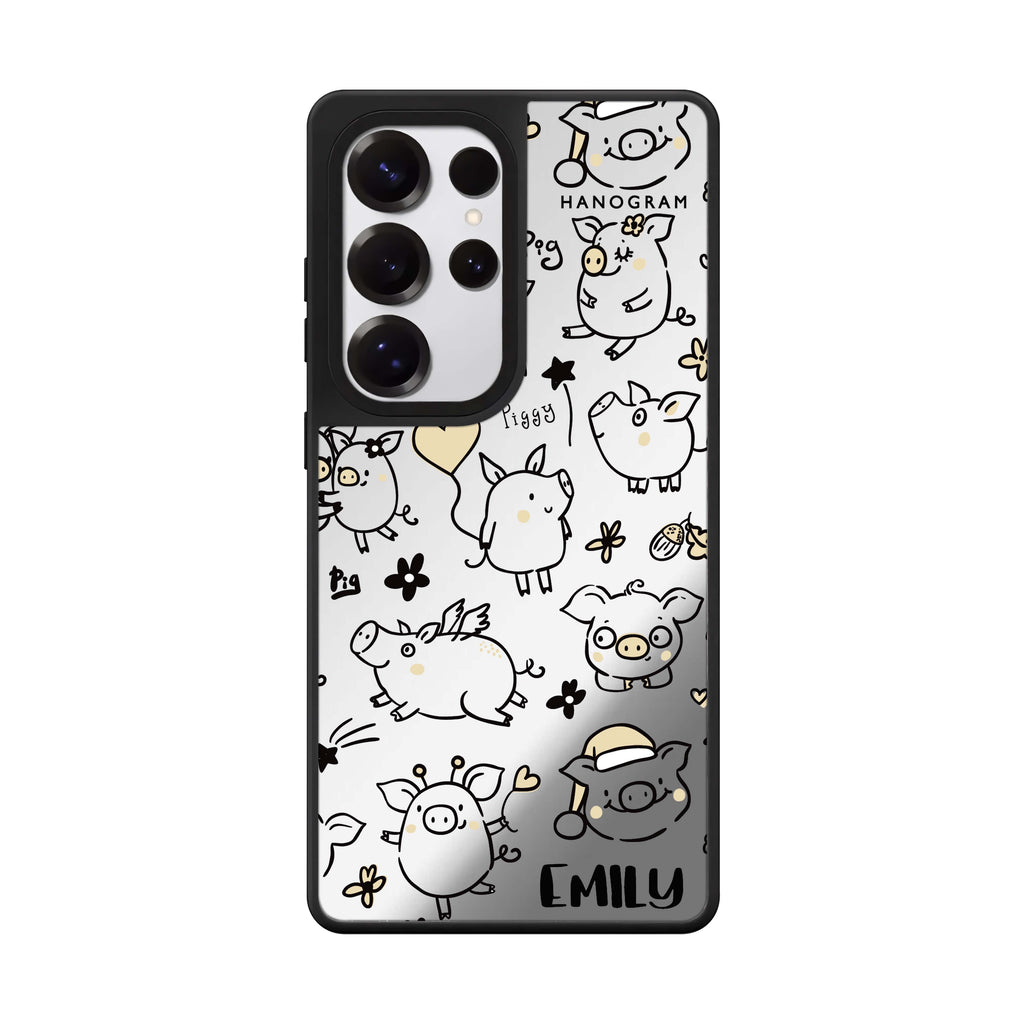 Custom Lovely Piggy Samsung Galaxy S25 S24 S23 Ultra mirror case, front view