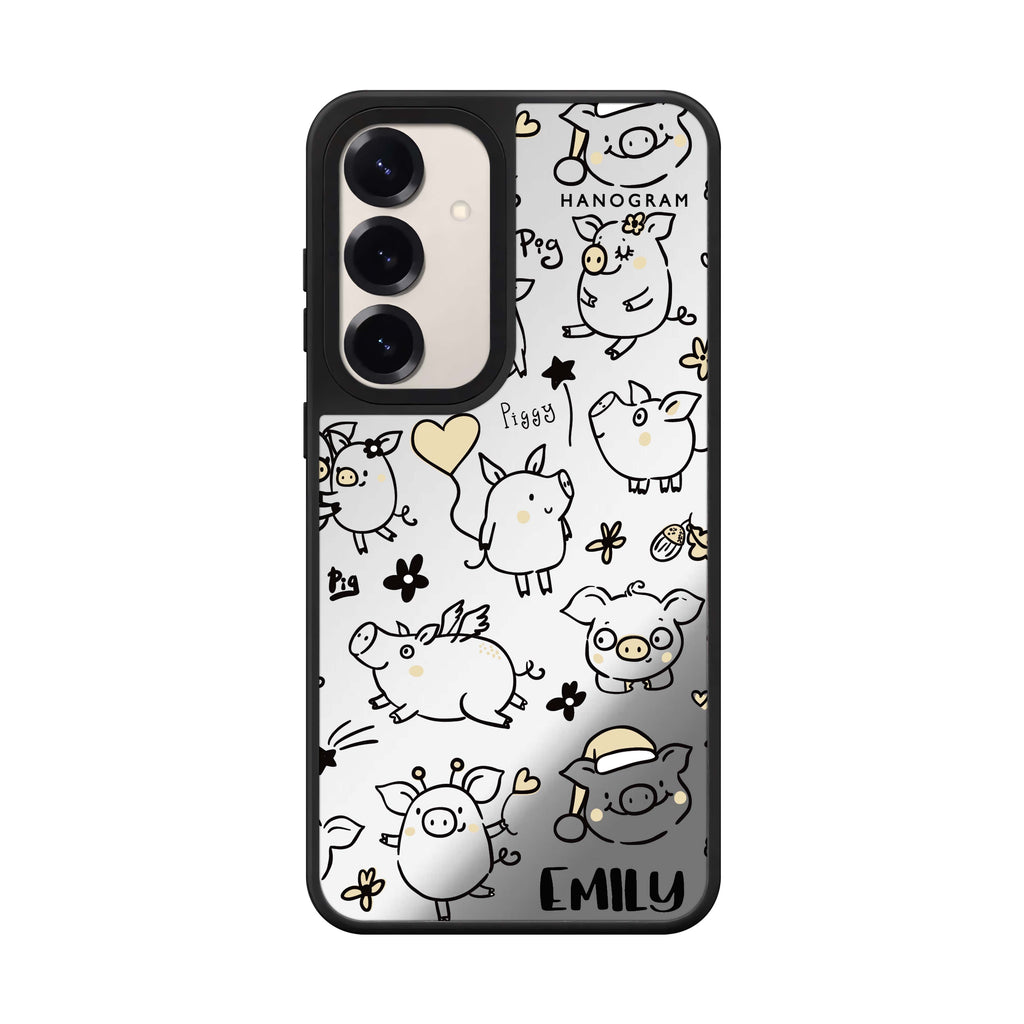 Custom name Lovely Piggy Samsung Galaxy mirror case front view