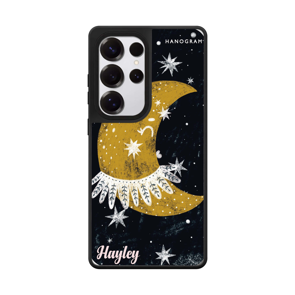 Custom Cute Half Moon Samsung Galaxy S25 S24 S23 Ultra mirror case, front view
