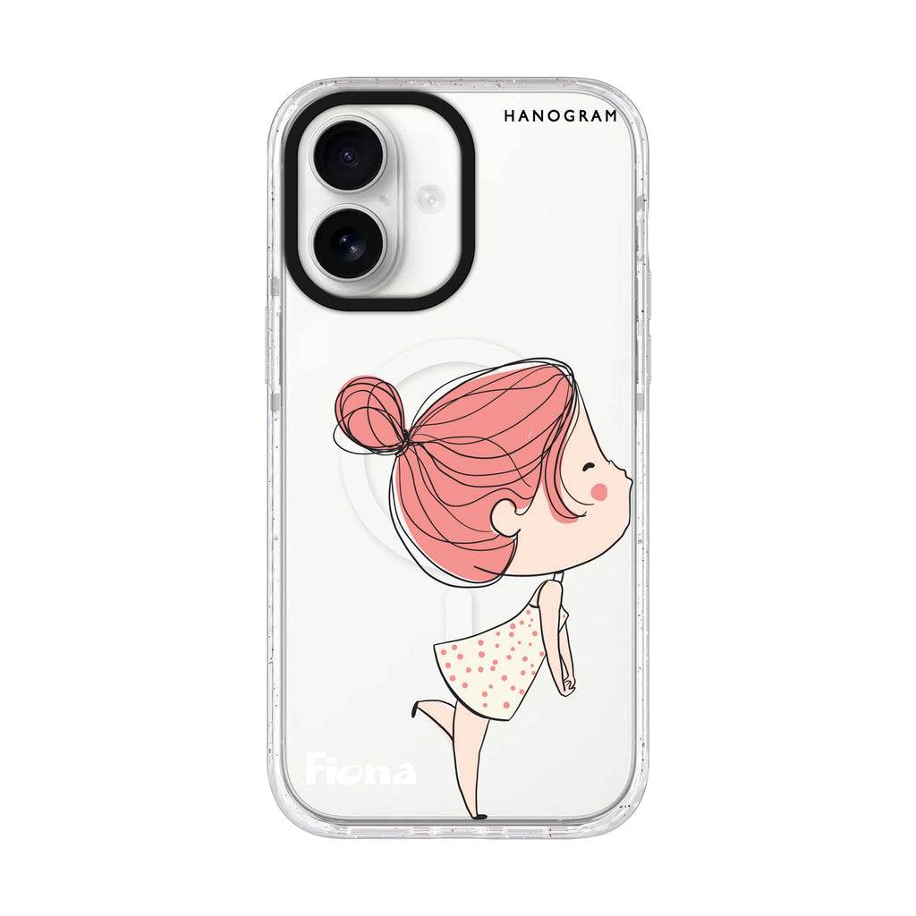 Cute girl kissing personalized name iPhone 17 ultra clear MagSafe case, front product view