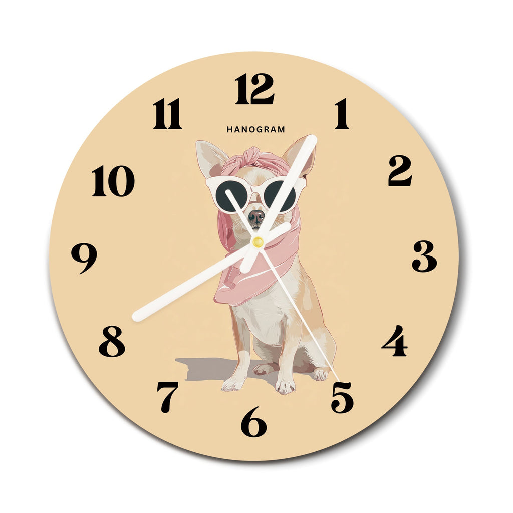 Chic Pup Icon premium glass wall clock, dog home decor clock, main view