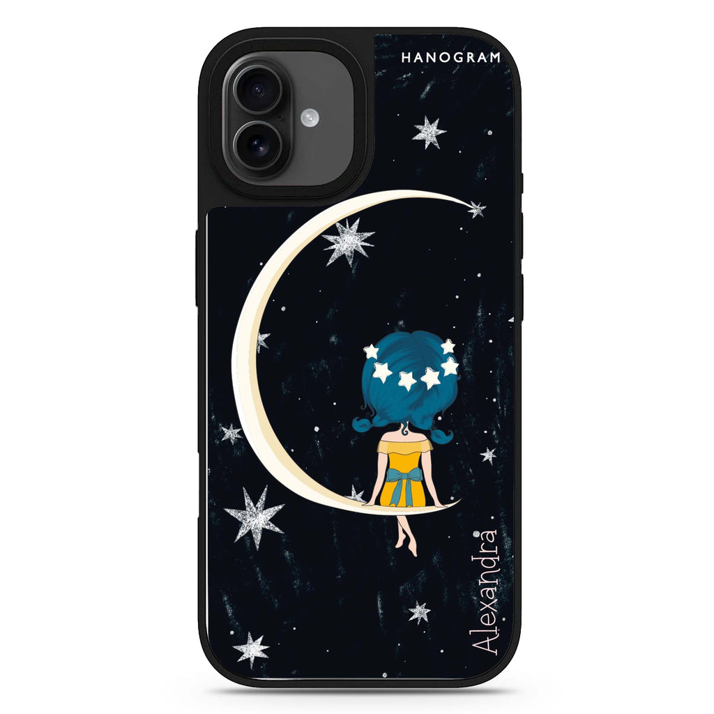 Cute Girl Moon personalized name celestial design iPhone 17 mirror case