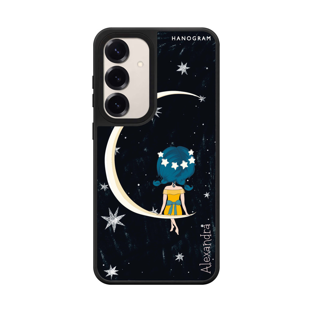 Custom name Cute Girl Moon Samsung Galaxy mirror case front view