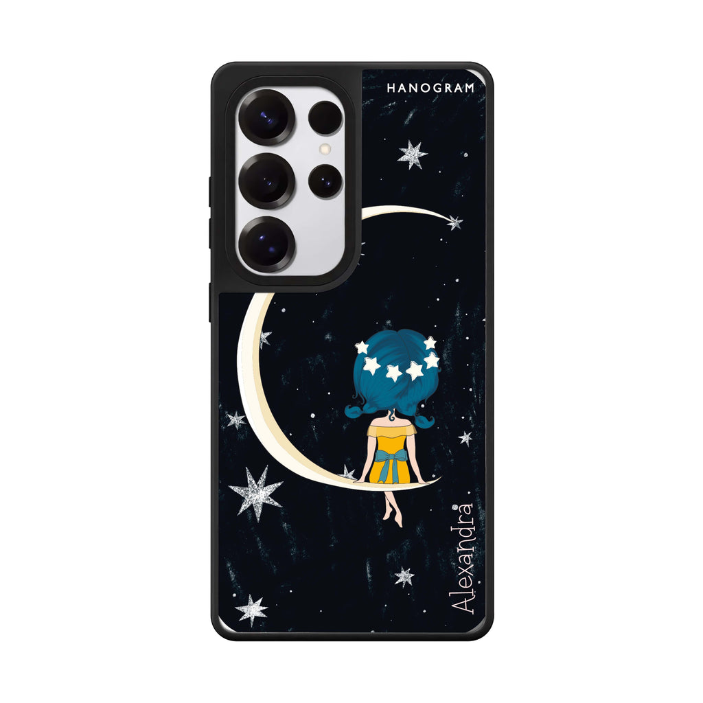 Custom Cute Girl Moon Samsung Galaxy S25 S24 S23 Ultra mirror case, front view