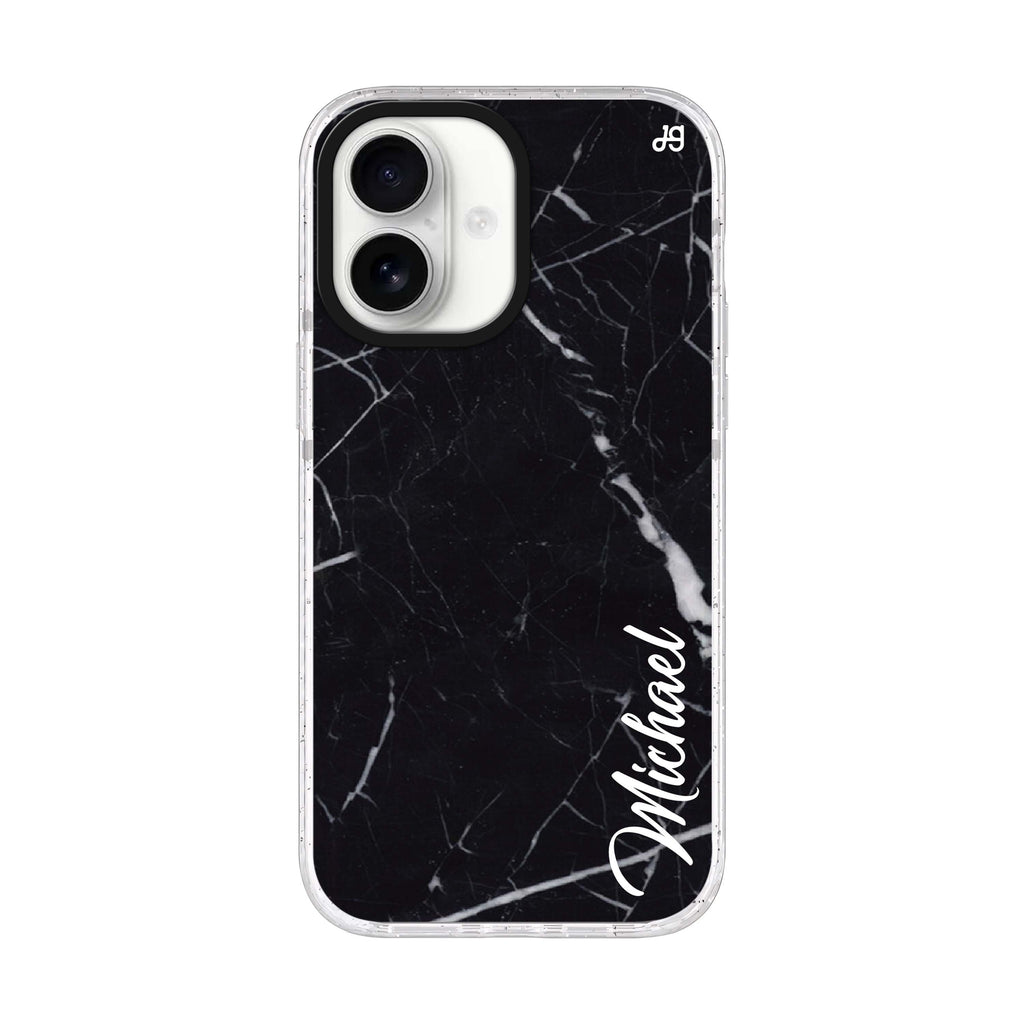Black Marble - Deep Love personalized name iPhone 17 ultra clear MagSafe case, front product view
