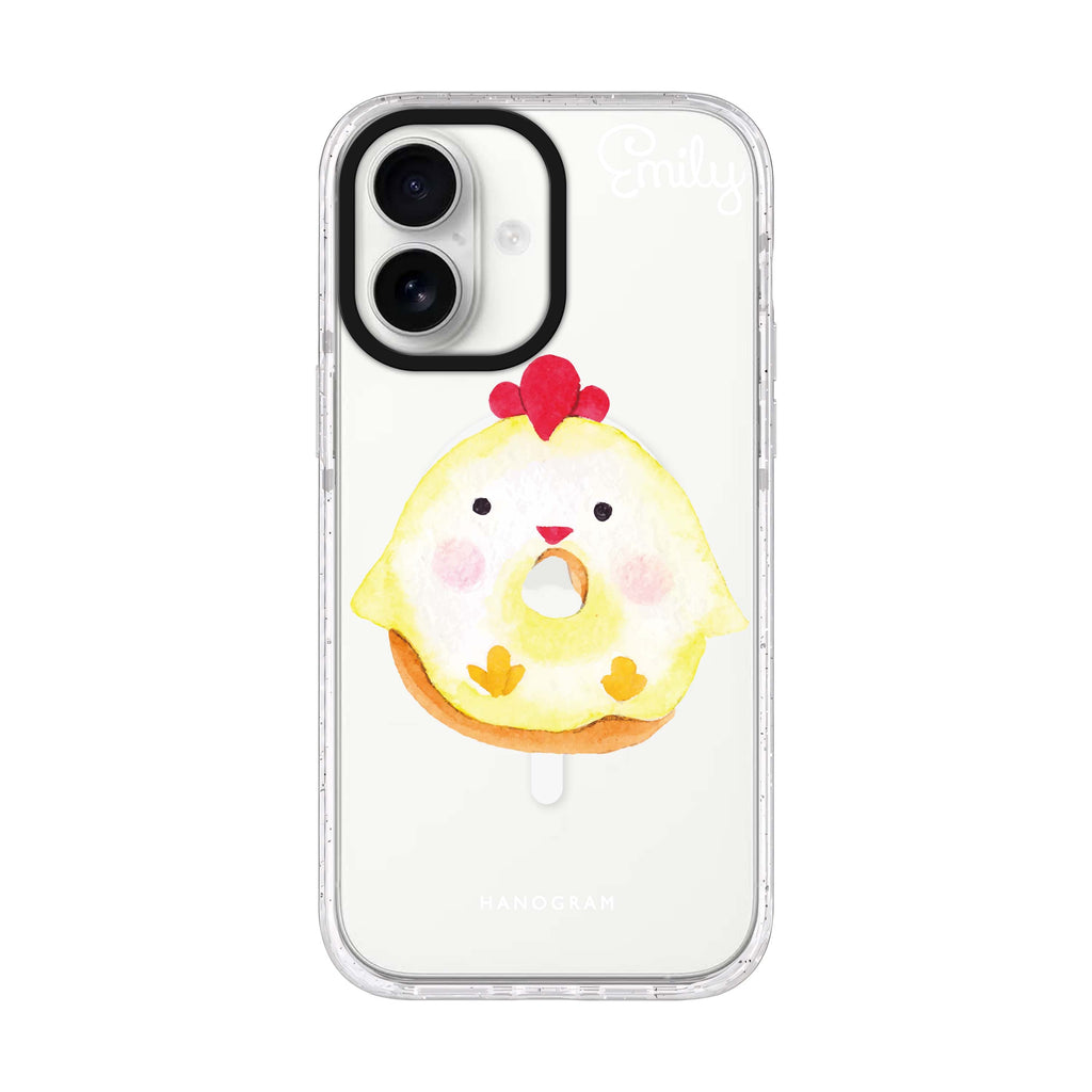 Sweet donut chick personalized name iPhone 17 ultra clear MagSafe case, front product view
