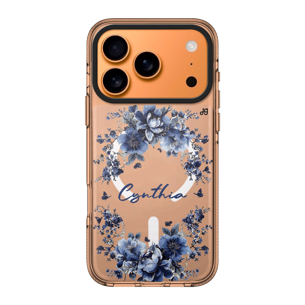 Blue Blossom Frame personalized name blue flower floral spring iPhone 17 Pro Max ultra clear case