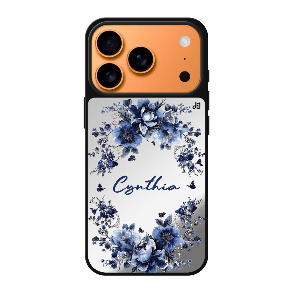Blue Blossom Frame personalized name blue spring flower floral iPhone 17 Pro Max mirror case