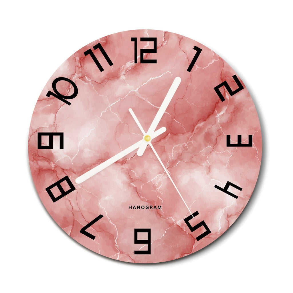 Rose Quartz Marble premium glass wall clock, floral home decor clock, main view