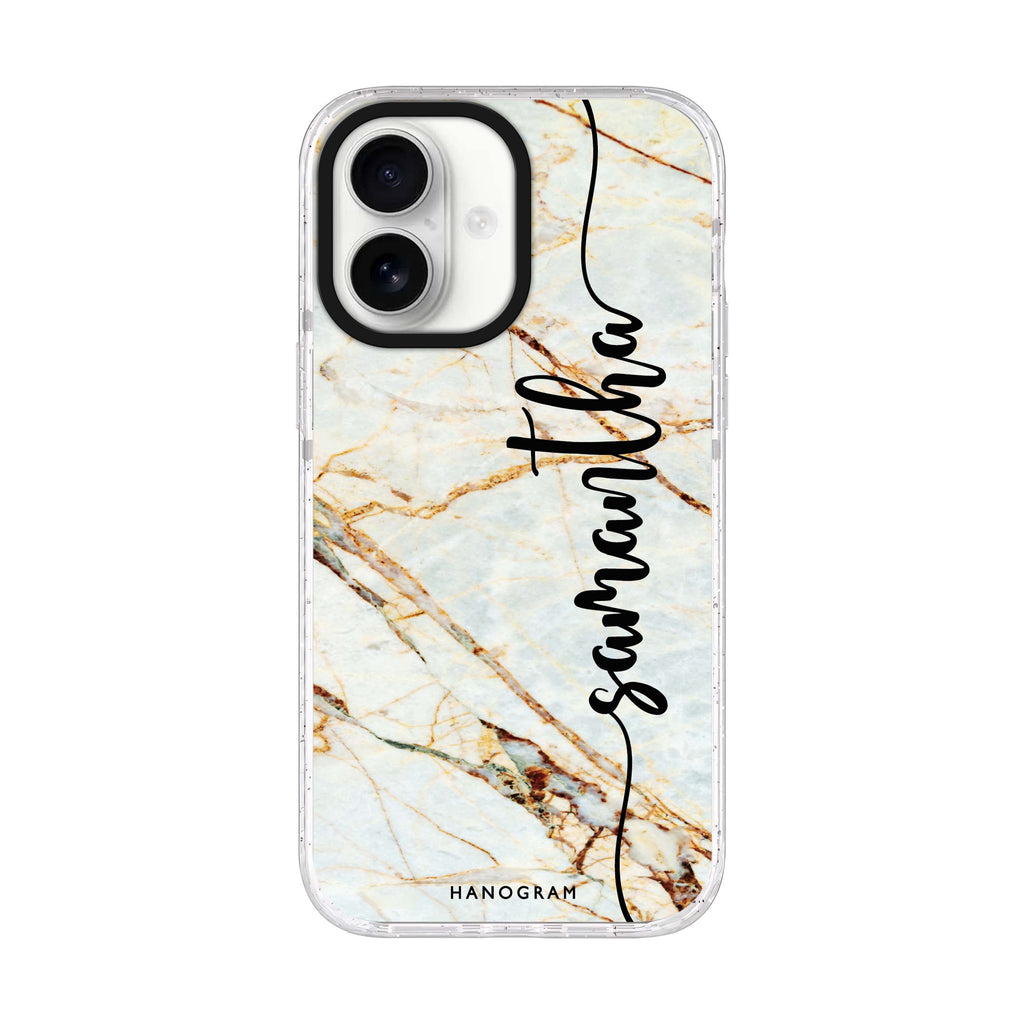 Marble Edition III personalized name iPhone 17 ultra clear MagSafe case, front product view