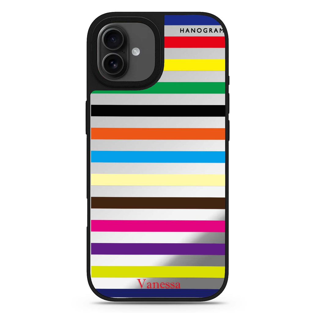 colorful stripe personalized name pattern design iPhone 17 mirror case
