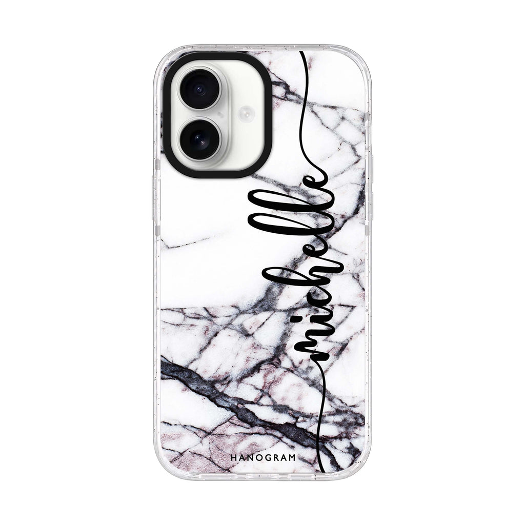 Marble Edition VI personalized name iPhone 17 ultra clear MagSafe case, front product view