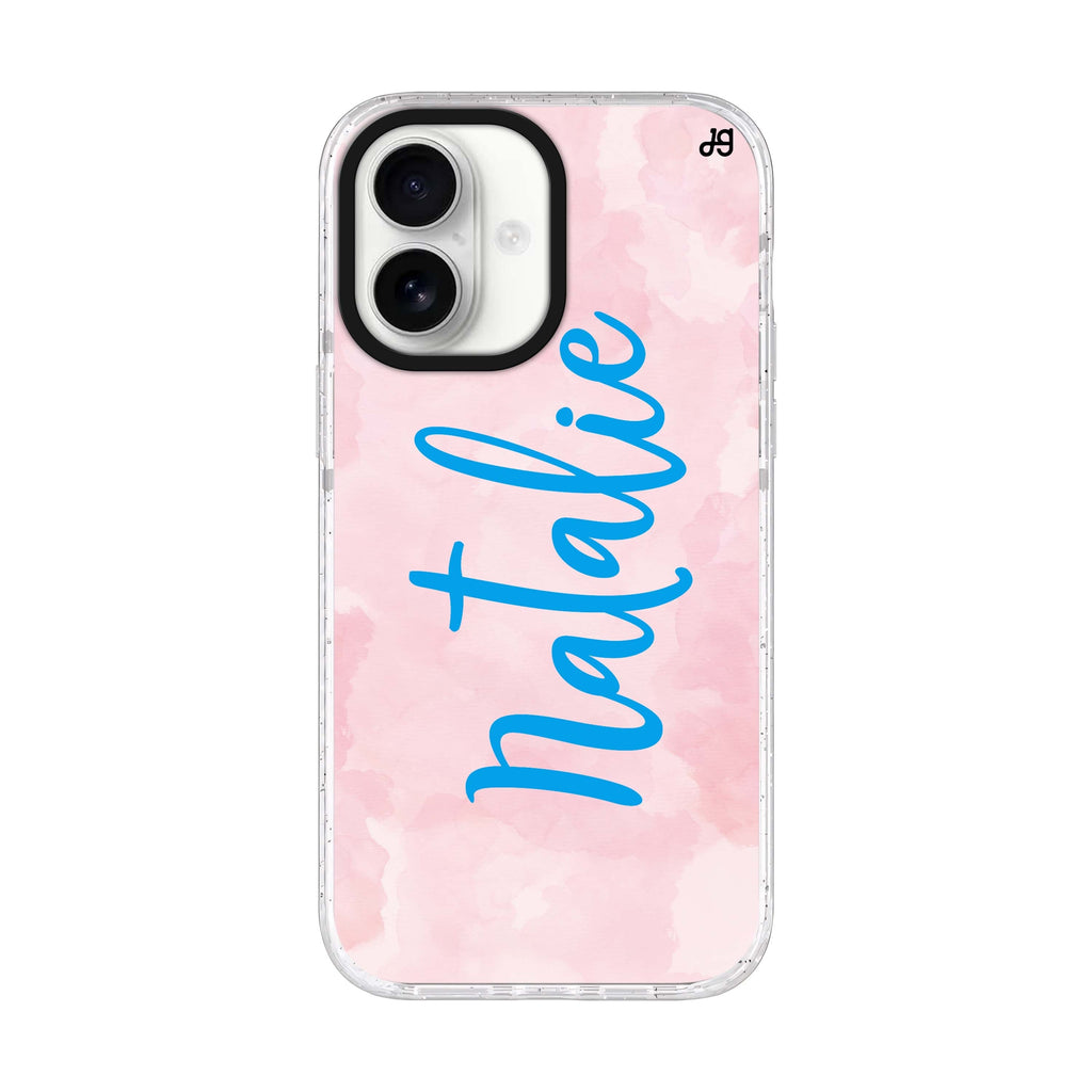 Pink Aqua personalized name iPhone 17 ultra clear MagSafe case, front product view