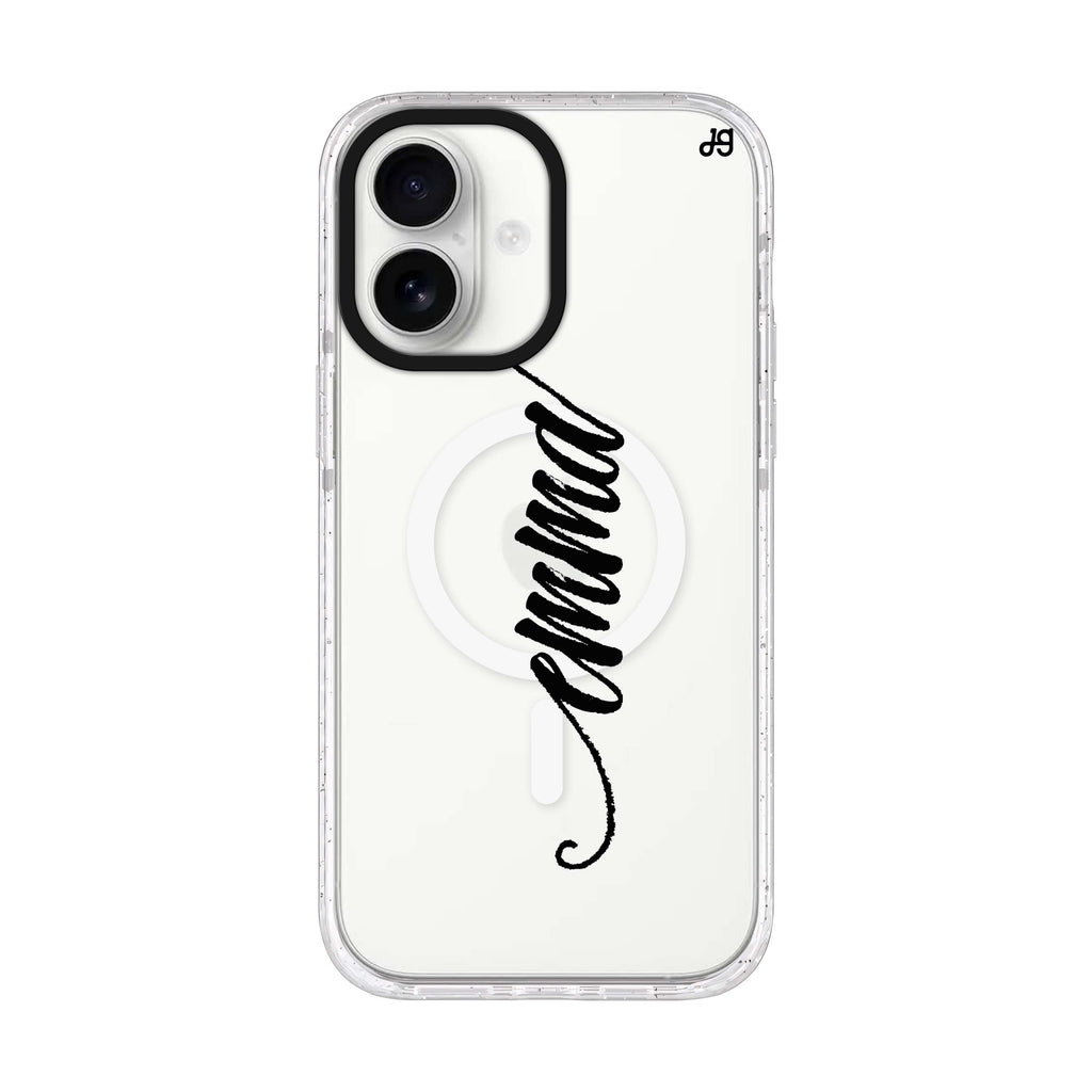 Vintage Writing personalized name iPhone 17 ultra clear MagSafe case, front product view