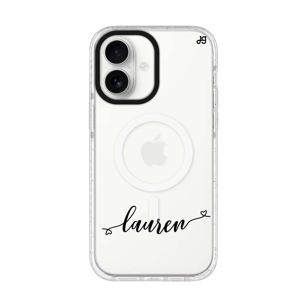 Made with love personalized name iPhone 17 ultra clear MagSafe case, front product view