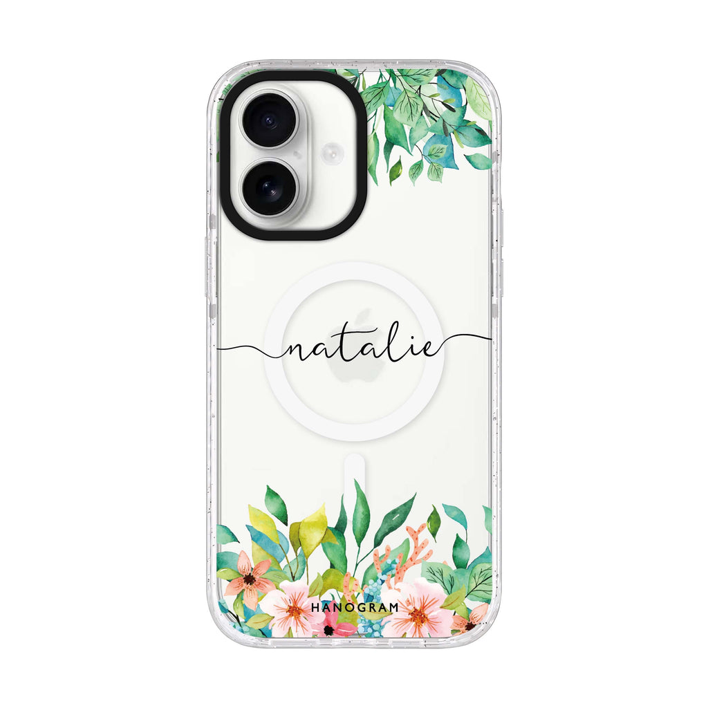 Floral Imagination personalized name iPhone 17 ultra clear MagSafe case, front product view