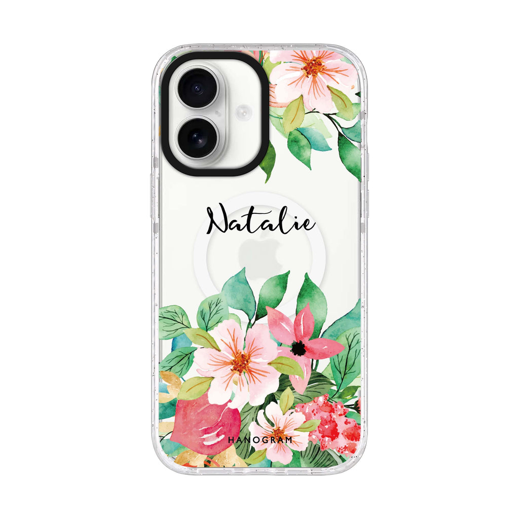 Floral Life personalized name iPhone 17 ultra clear MagSafe case, front product view