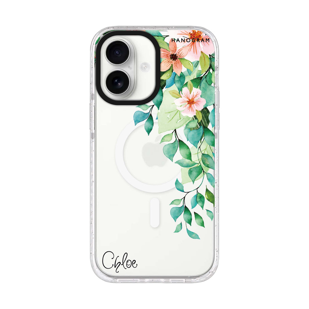 Secret Flower personalized name iPhone 17 ultra clear MagSafe case, front product view