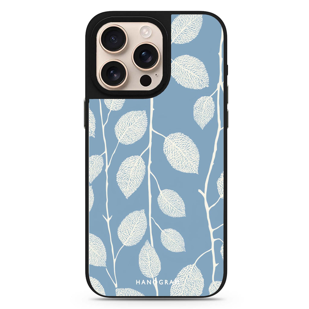 Blue Leaves floral design iPhone 16/15/14 Pro Max & Pro mirror case