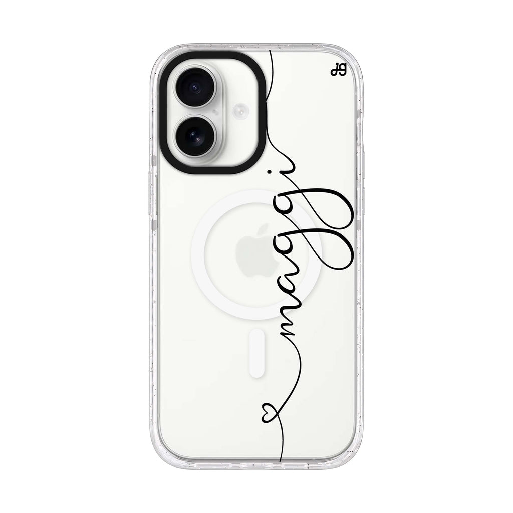 Loving Heart I personalized name iPhone 17 ultra clear MagSafe case, front product view