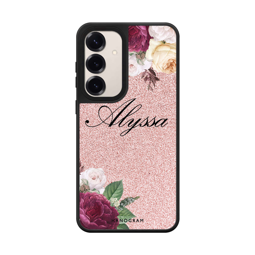 Custom name Glittering Floral Samsung Galaxy mirror case front view