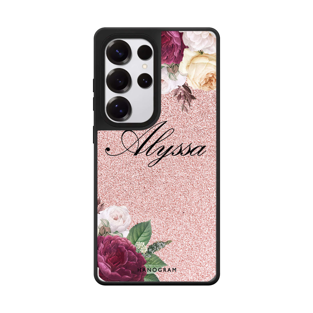 Custom Glittering Floral Samsung Galaxy S25 S24 S23 Ultra mirror case, front view