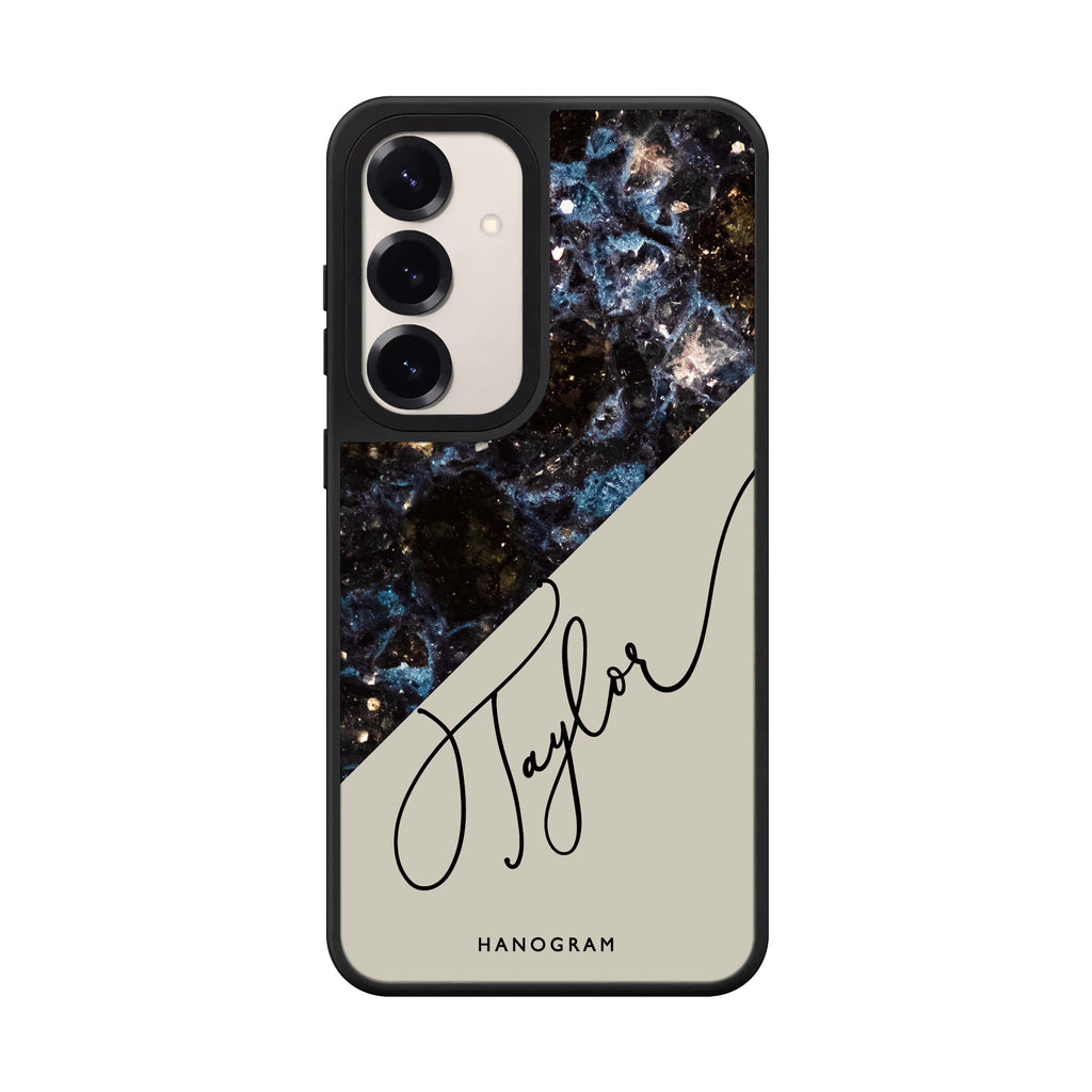 Custom name Black Marble Rose Samsung Galaxy mirror case front view