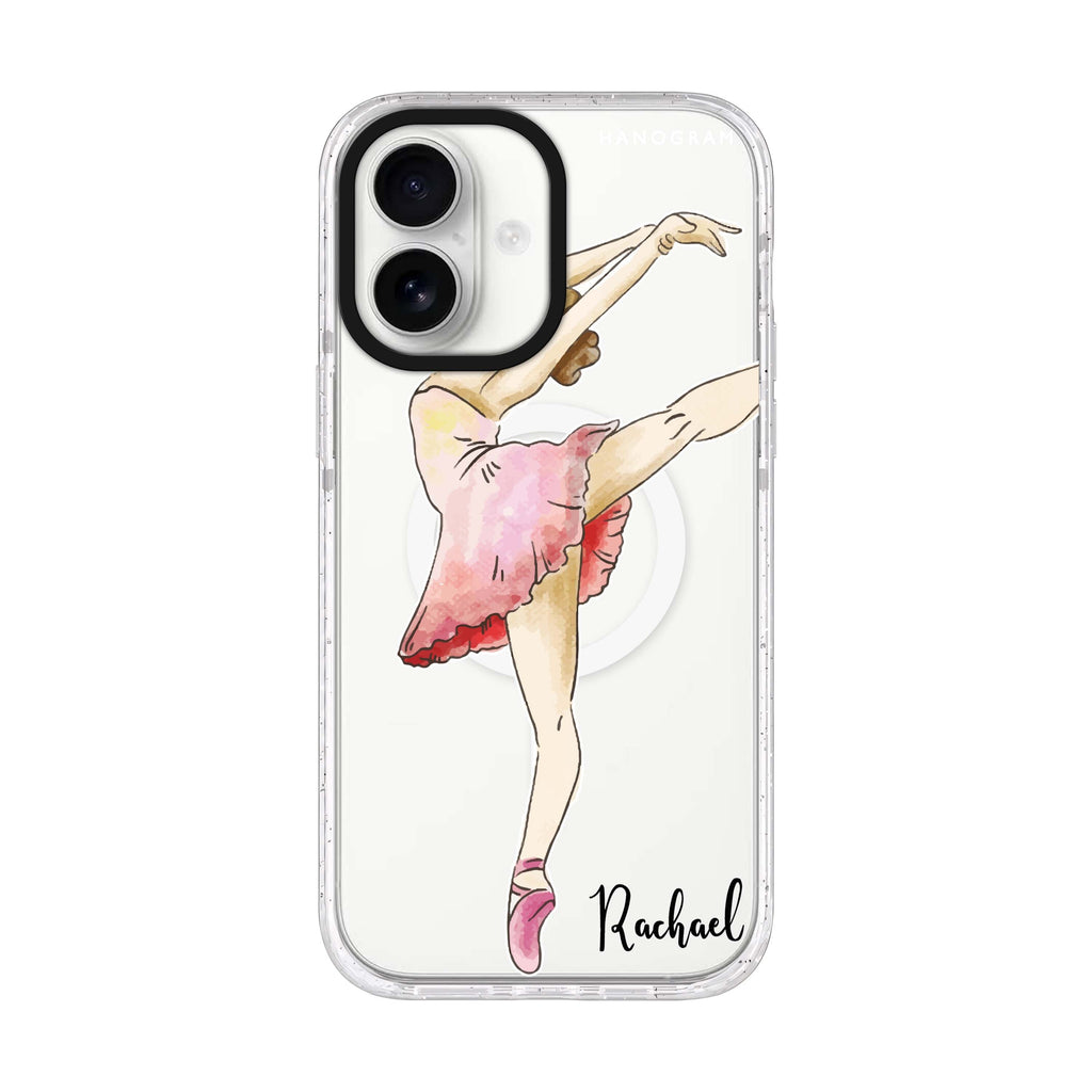 Ballet Girl personalized name iPhone 17 ultra clear MagSafe case, front product view