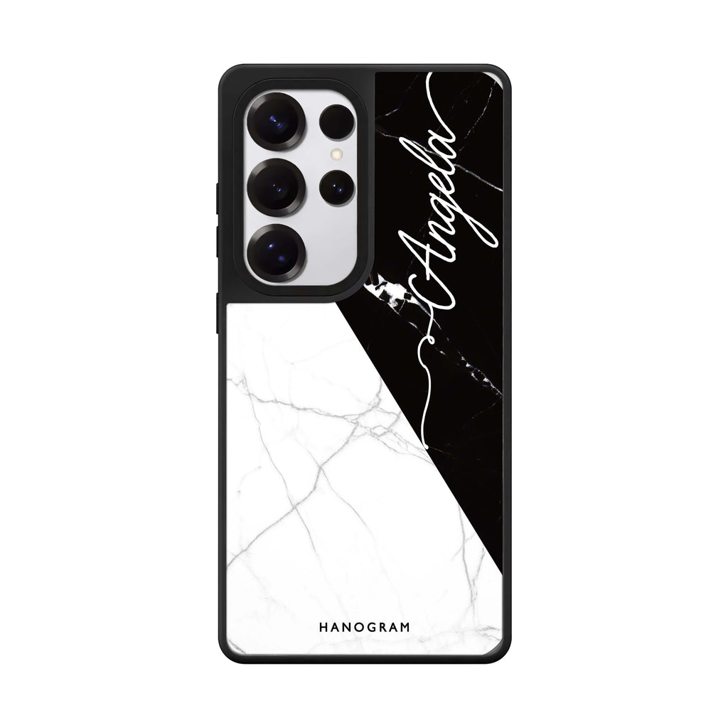 Custom Black And White Marble Samsung Galaxy S25 S24 S23 Ultra mirror case, front view