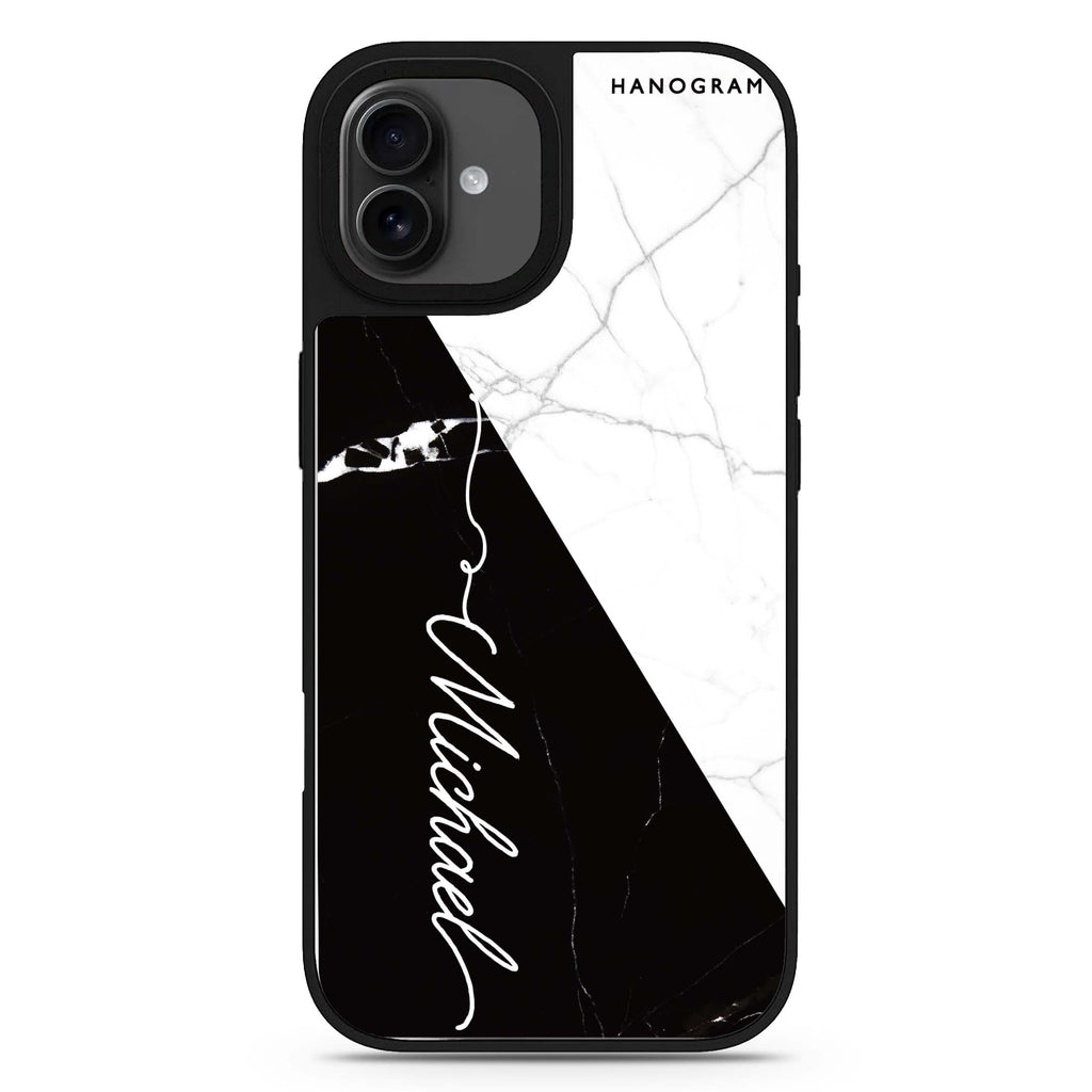 White And Black Marble personalized name abstract art iPhone 17 mirror case