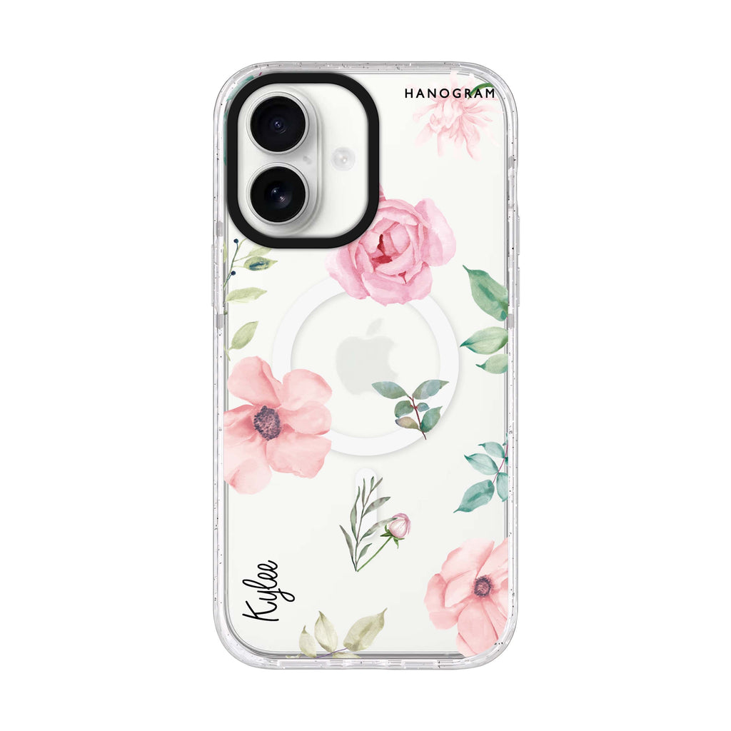 Rose Flower personalized name iPhone 17 ultra clear MagSafe case, front product view