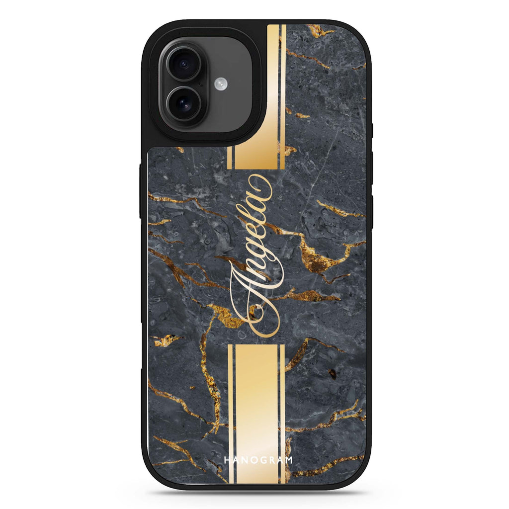 Luxury Gold Marble personalized name abstract art iPhone 17 mirror case