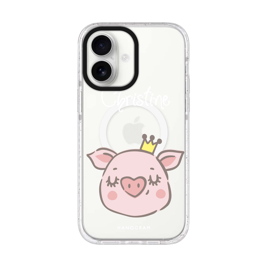 Piggy Queen personalized name iPhone 17 ultra clear MagSafe case, front product view