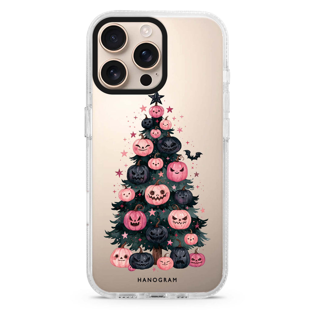 Pink Pumpkin Evergreen iPhone 16 Pro Max Ultra Clear Case - front view