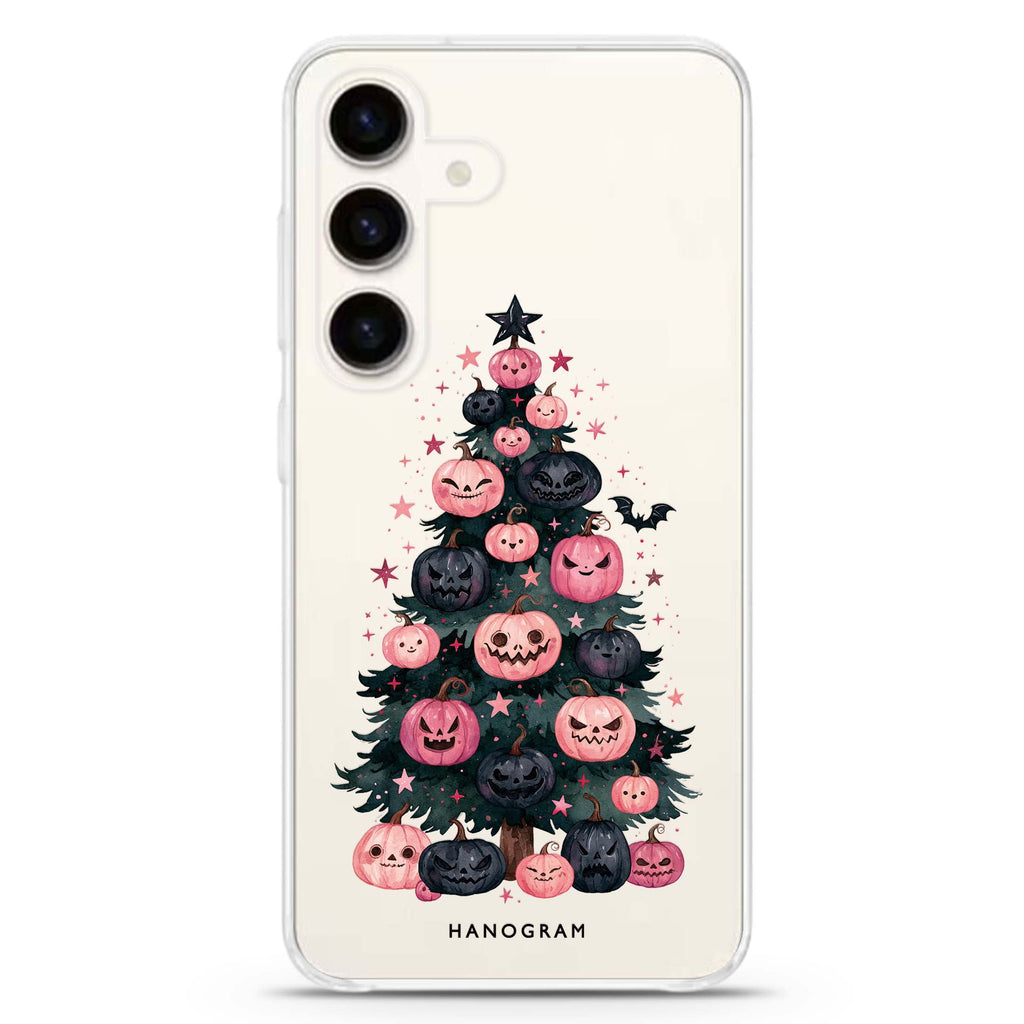 Pink Pumpkin Evergreen Samsung Galaxy Ultra Clear Case — front view