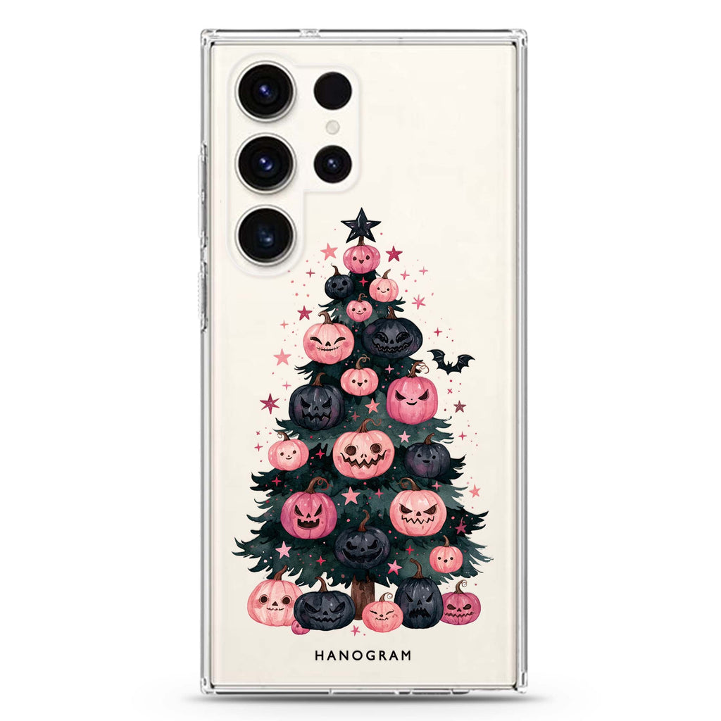 Pink Pumpkin Evergreen Samsung Galaxy Ultra Clear Case — front view