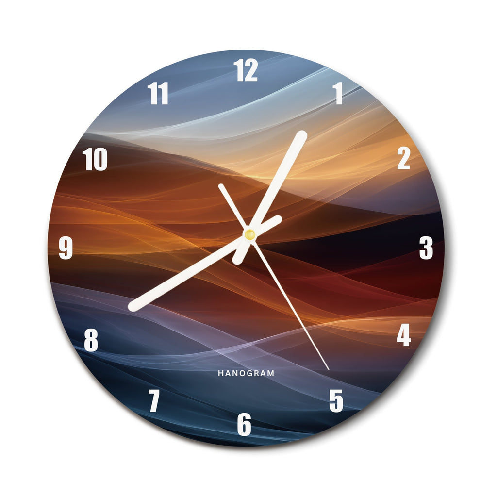 Desert Twilight Waves premium glass wall clock, modern abstract home decor clock, main view