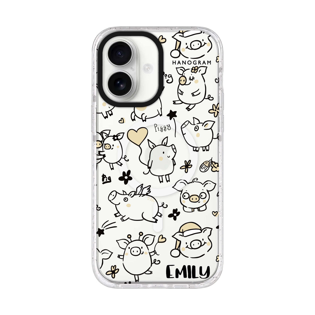Lovely Piggy personalized name iPhone 17 ultra clear MagSafe case, front product view