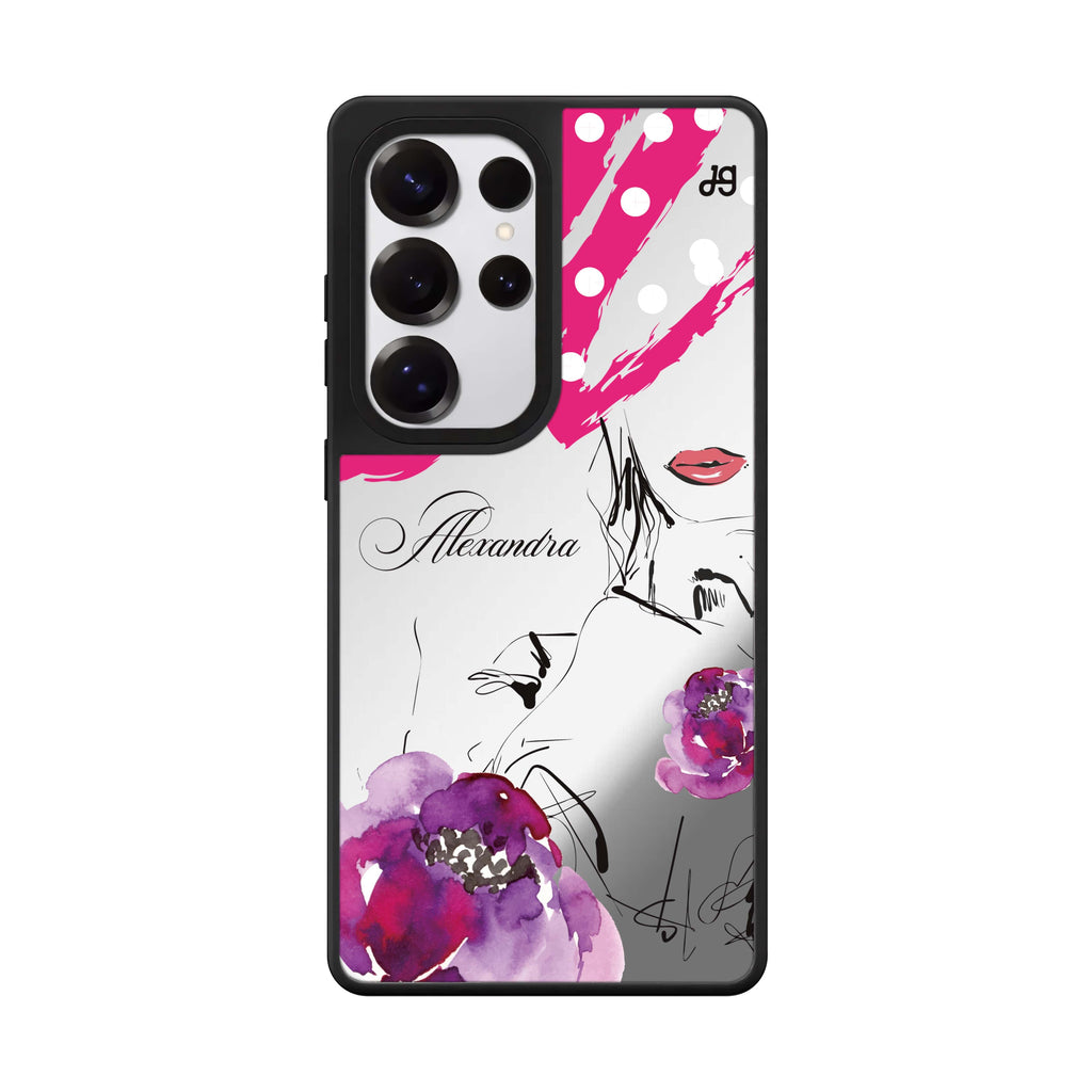 Custom Floral Makeup Samsung Galaxy S25 S24 S23 Ultra mirror case, front view