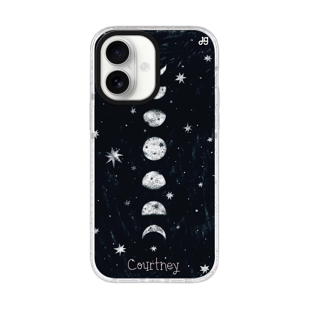 Phases of the moon personalized name iPhone 17 ultra clear MagSafe case, front product view