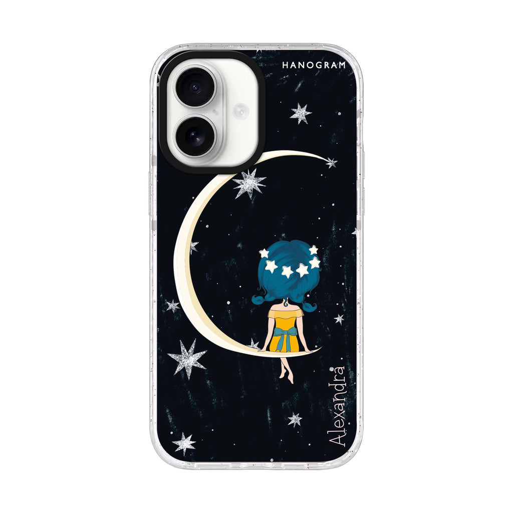 Cute Girl Moon personalized name iPhone 17 ultra clear MagSafe case, front product view
