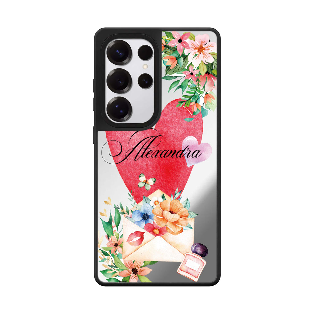 Custom Floral Love Letter Samsung Galaxy S25 S24 S23 Ultra mirror case, front view